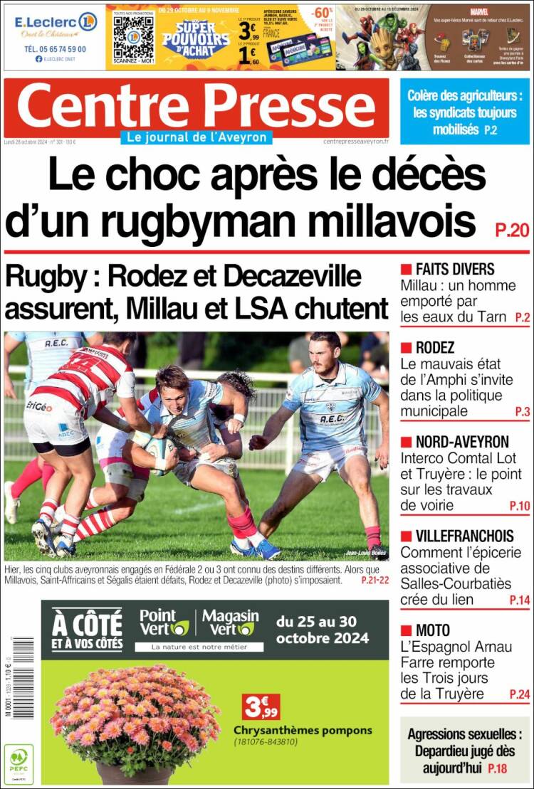 Portada de Centre Presse (Francia)