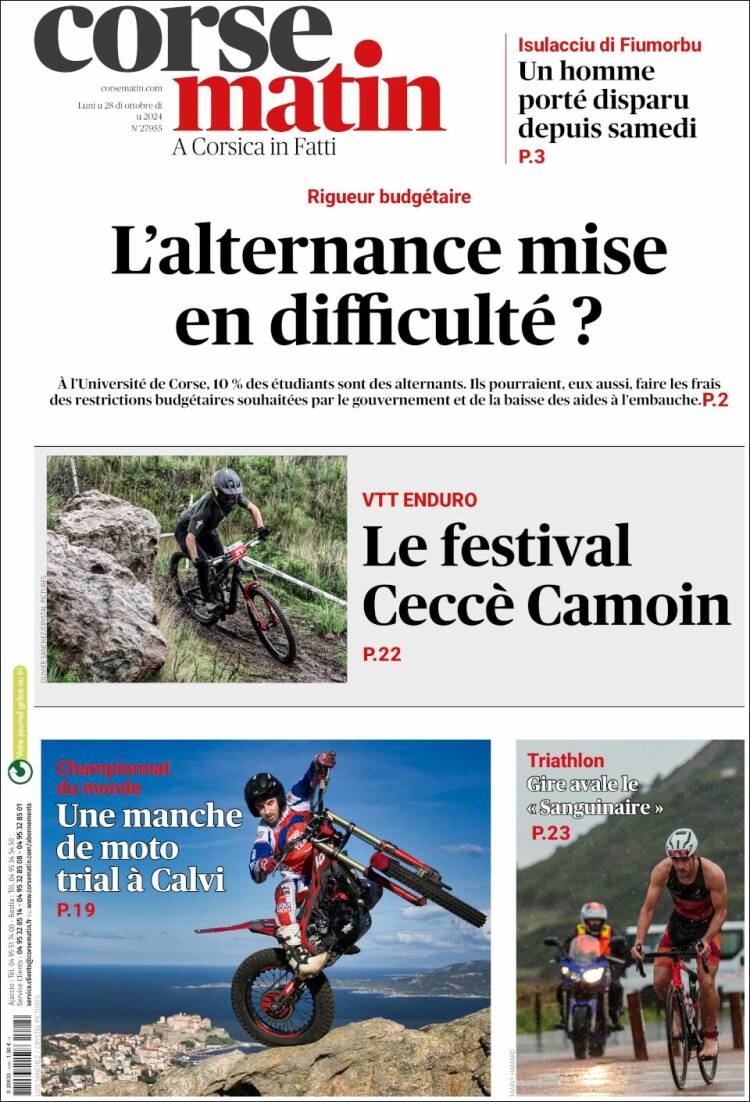 Portada de Corse-Matin (Francia)