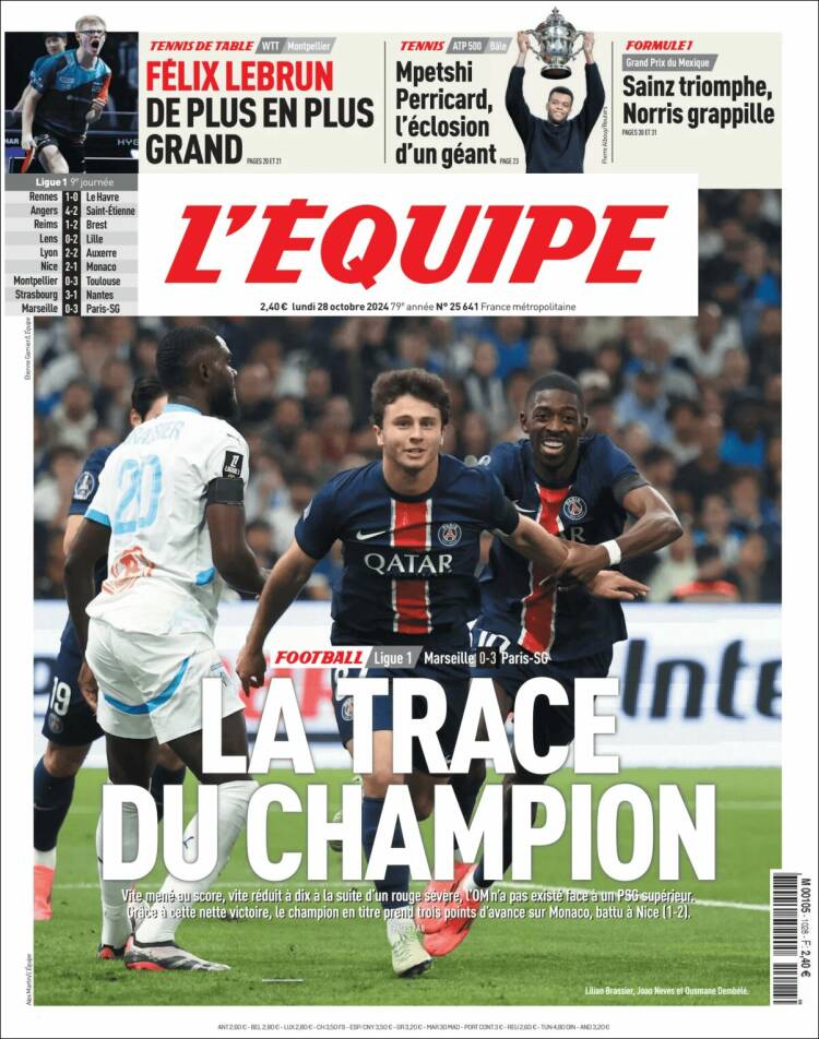 Portada de L'Equipe (Francia)