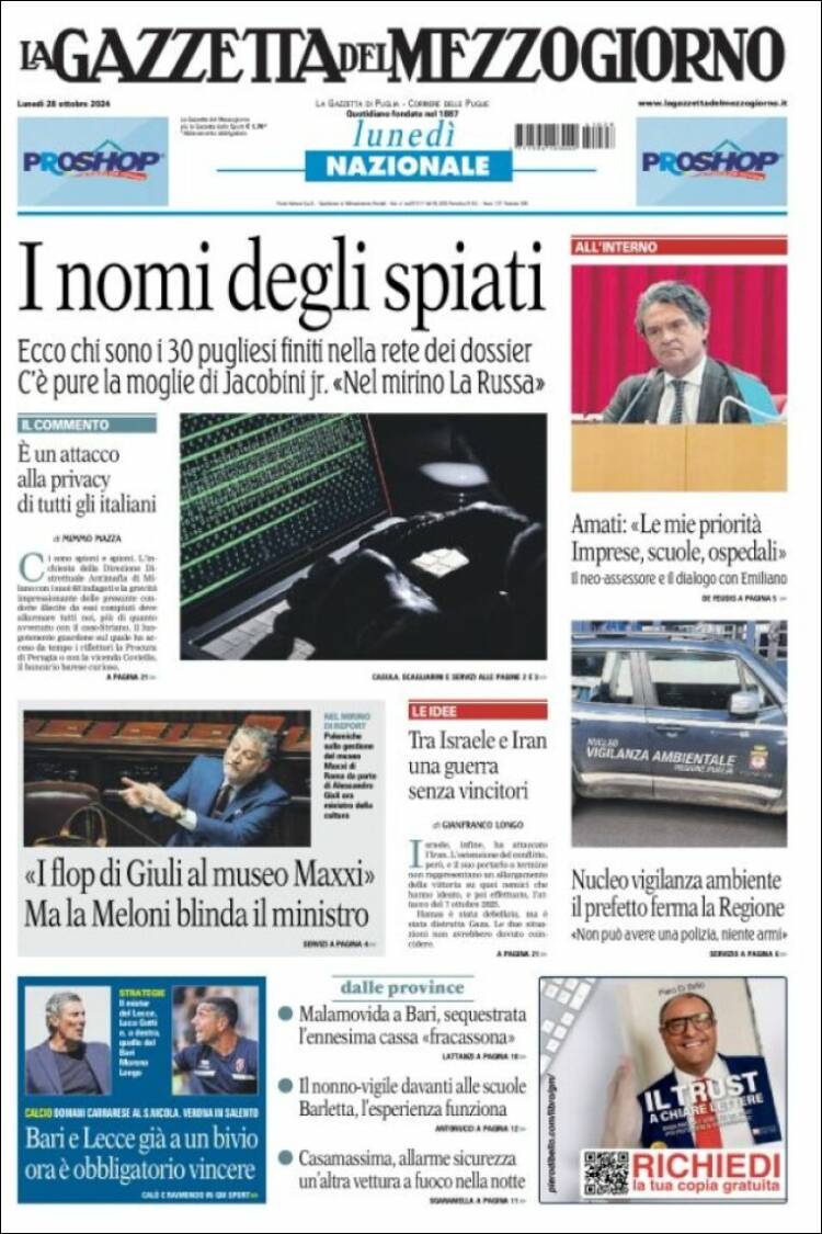 Portada de La Gazzetta del Mezzogiorno (Italia)