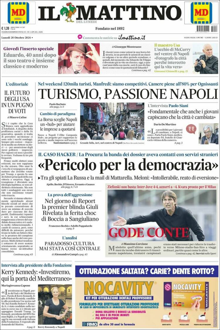 Portada de Il Mattino (Italia)