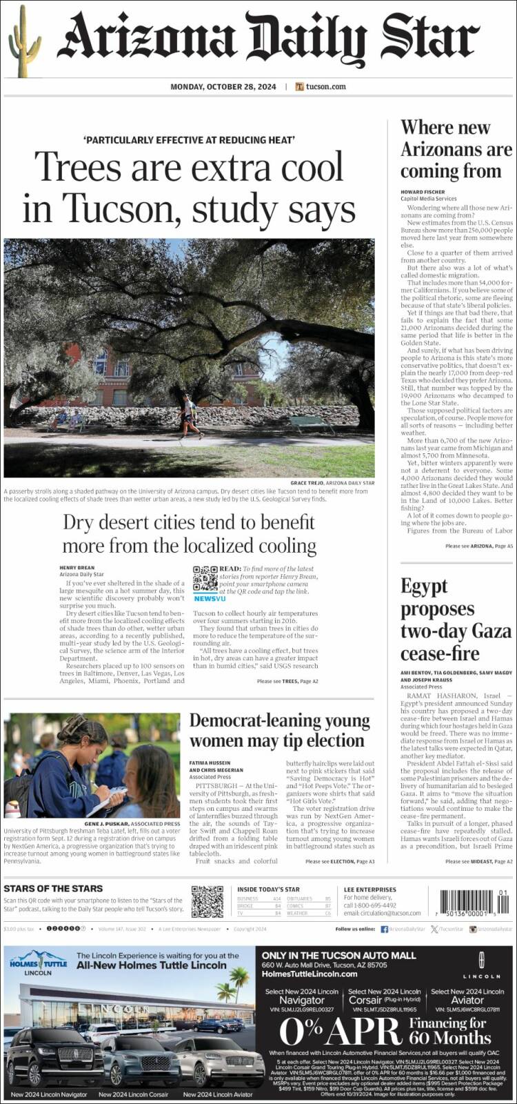 Portada de Arizona Daily Star (USA)