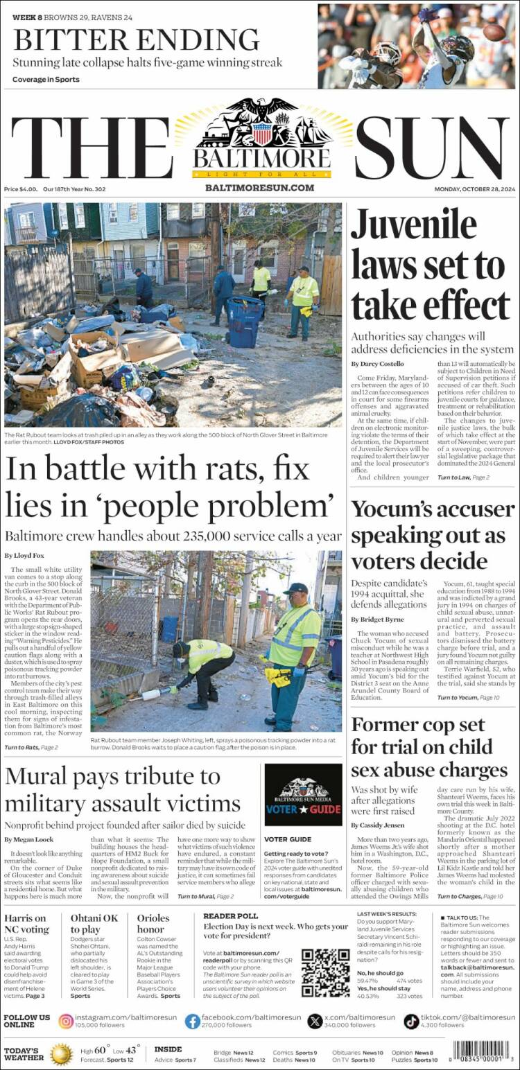 Portada de The Baltimore Sun (USA)
