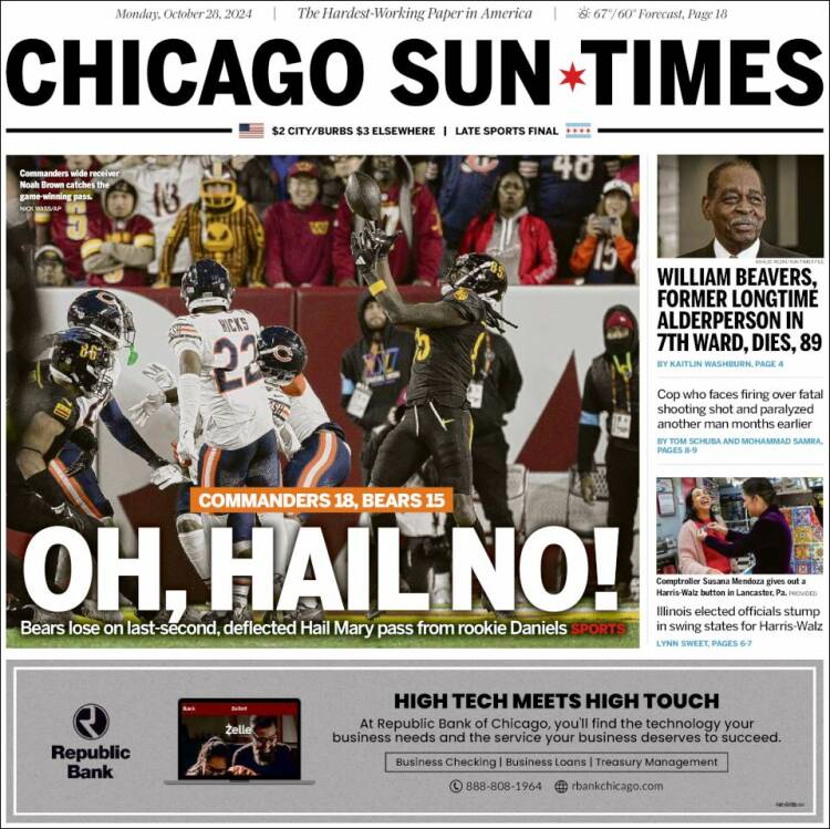 Portada de Chicago Sun-Times (USA)