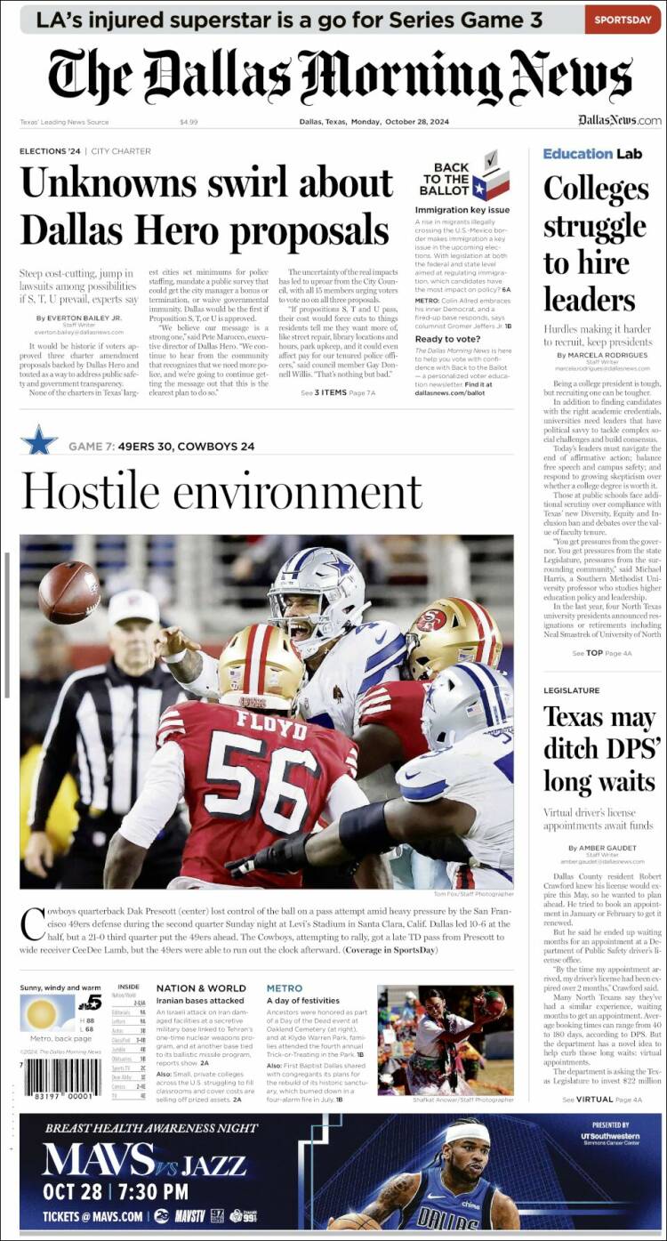 Portada de Dallas Morning News (USA)