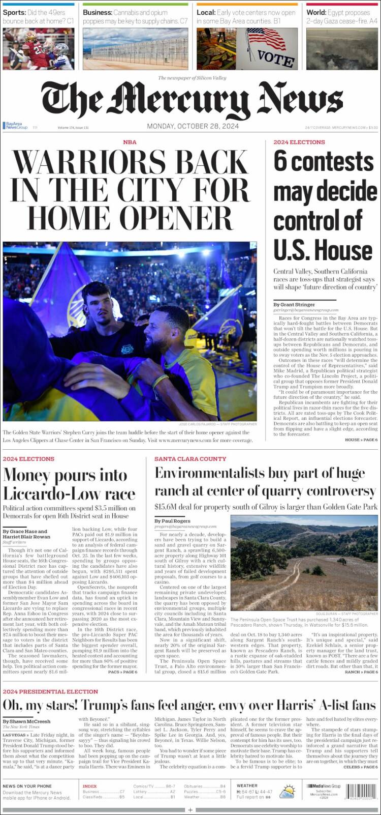 Portada de San Jose Mercury News (USA)