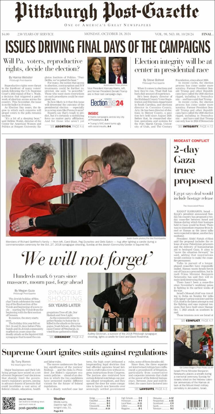 Portada de Pittsburgh Post-Gazette (USA)