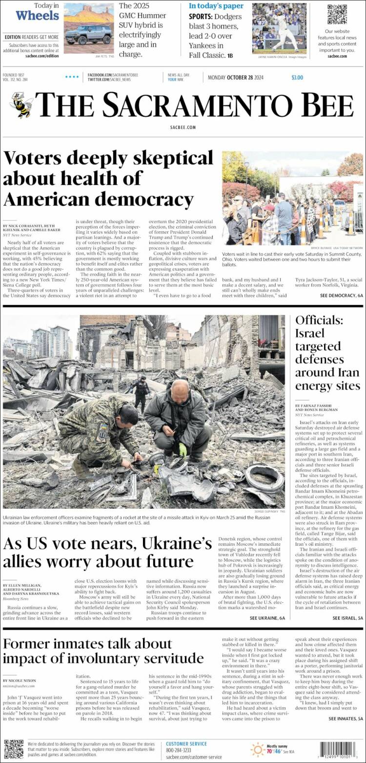 Portada de The Sacramento Bee (USA)