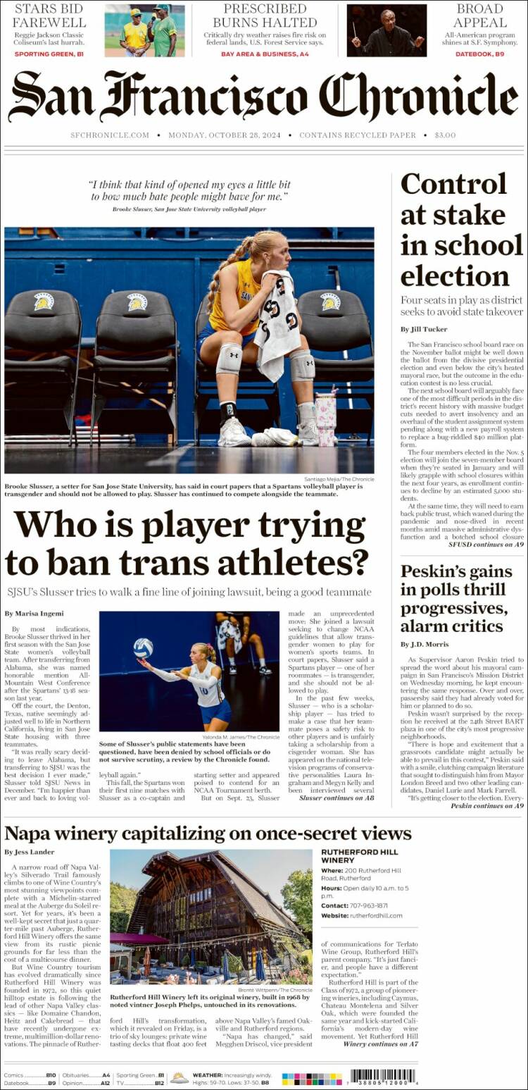 Portada de San Francisco Chronicle (USA)