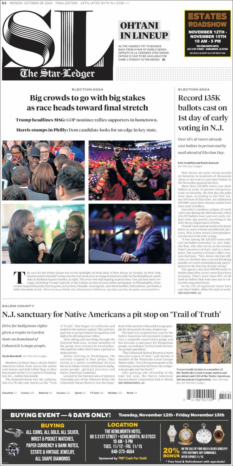 Portada de Star-Ledger (USA)