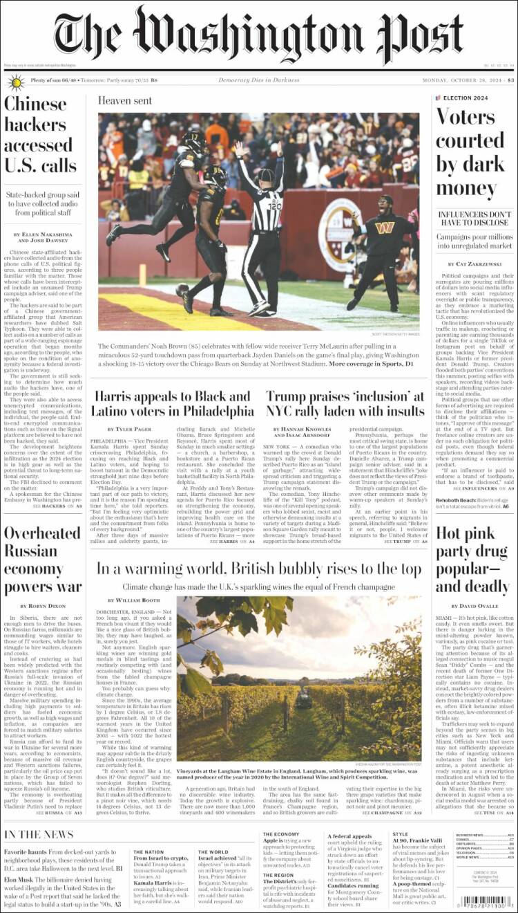 Portada de The Washington Post (USA)