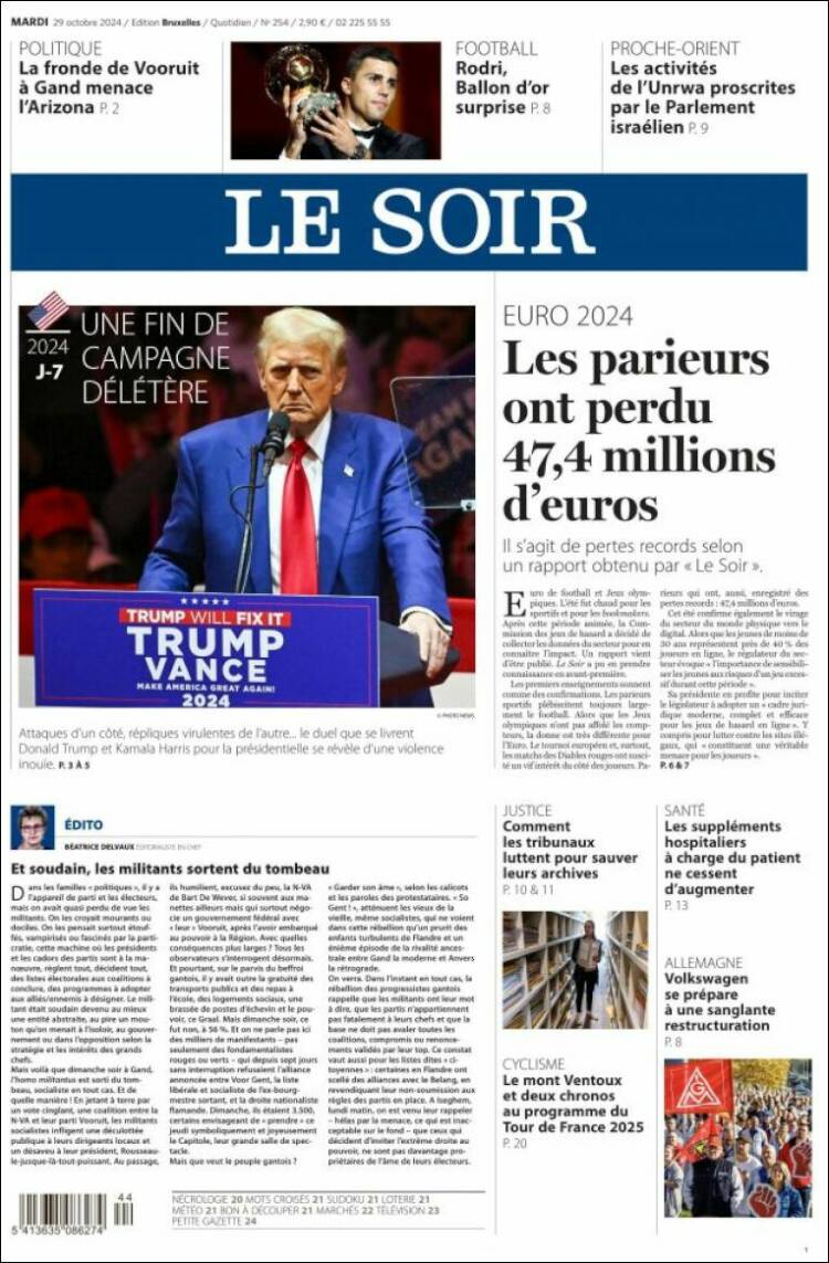 Portada de Le Soir (B&eacute;lgica)