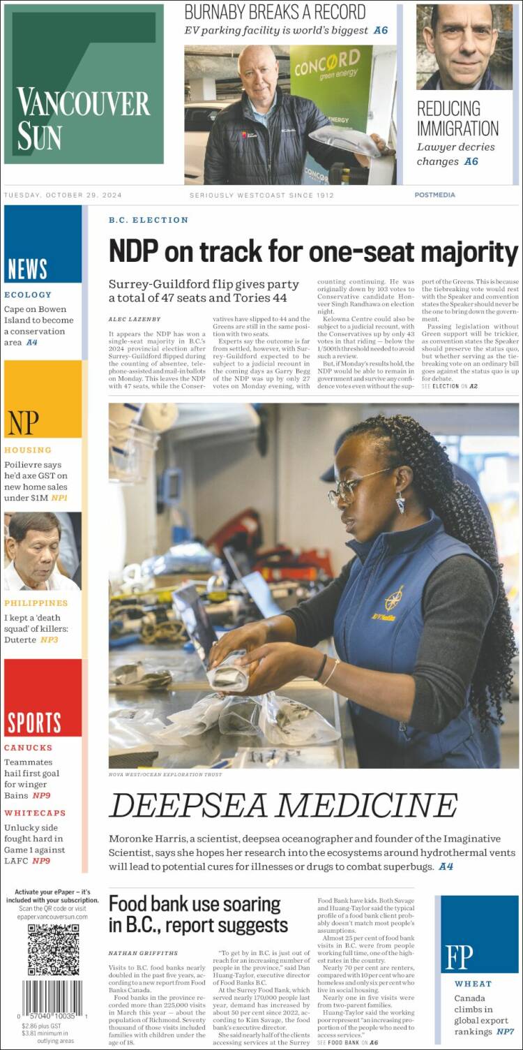 Portada de The Vancouver Sun (Canadá)