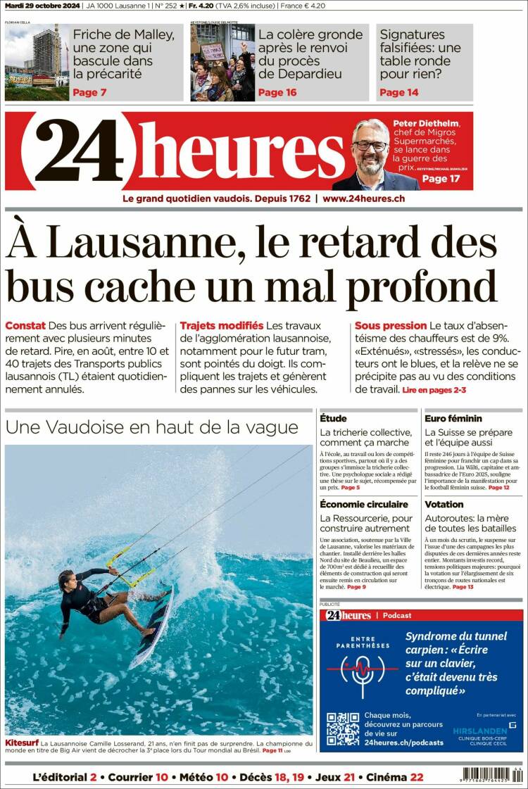 Portada de 24 Heures (Suiza)