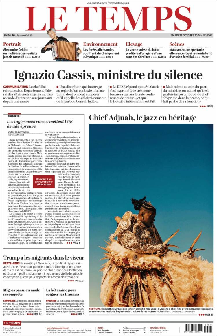 Portada de Le Matin (Suiza)