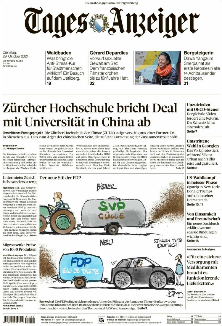Portada de Tages-Anzeiger (Suiza)