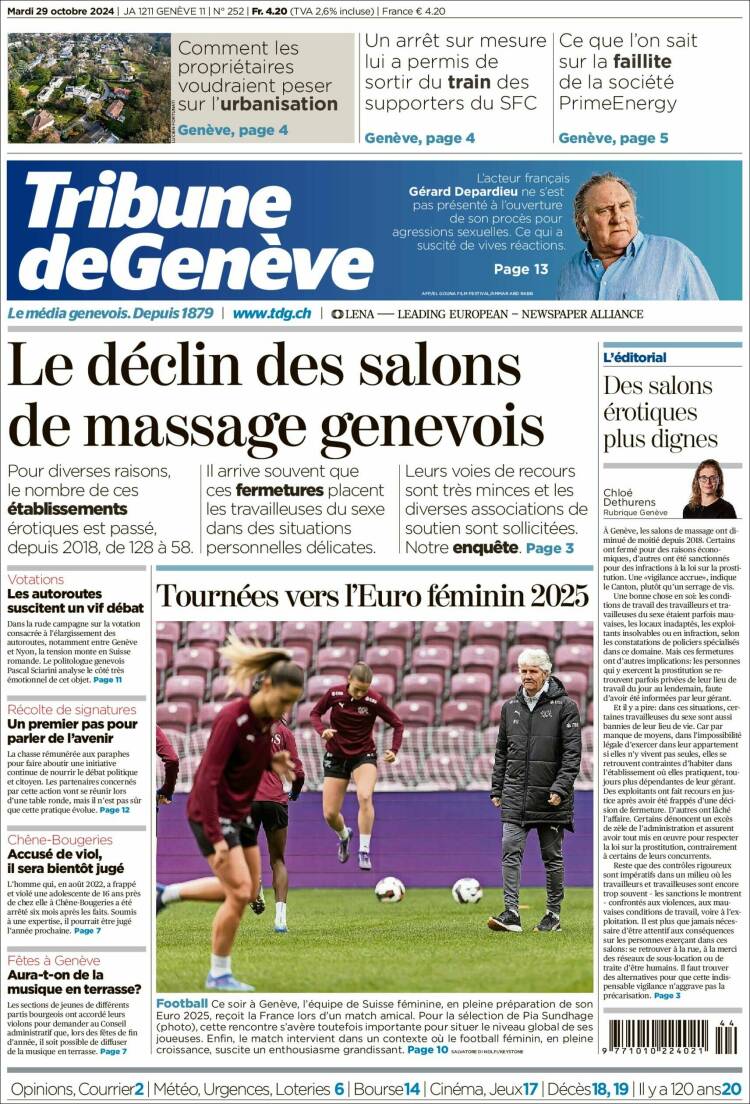Portada de La Tribune de Genève (Suiza)