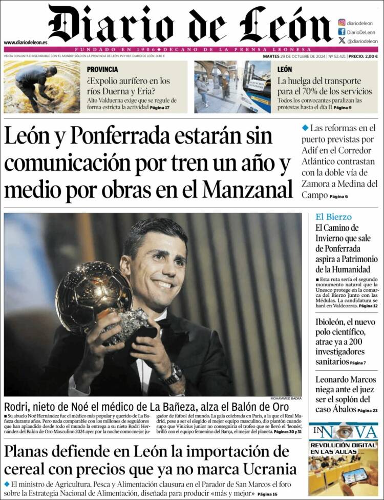 Portada de Diario de León (España)