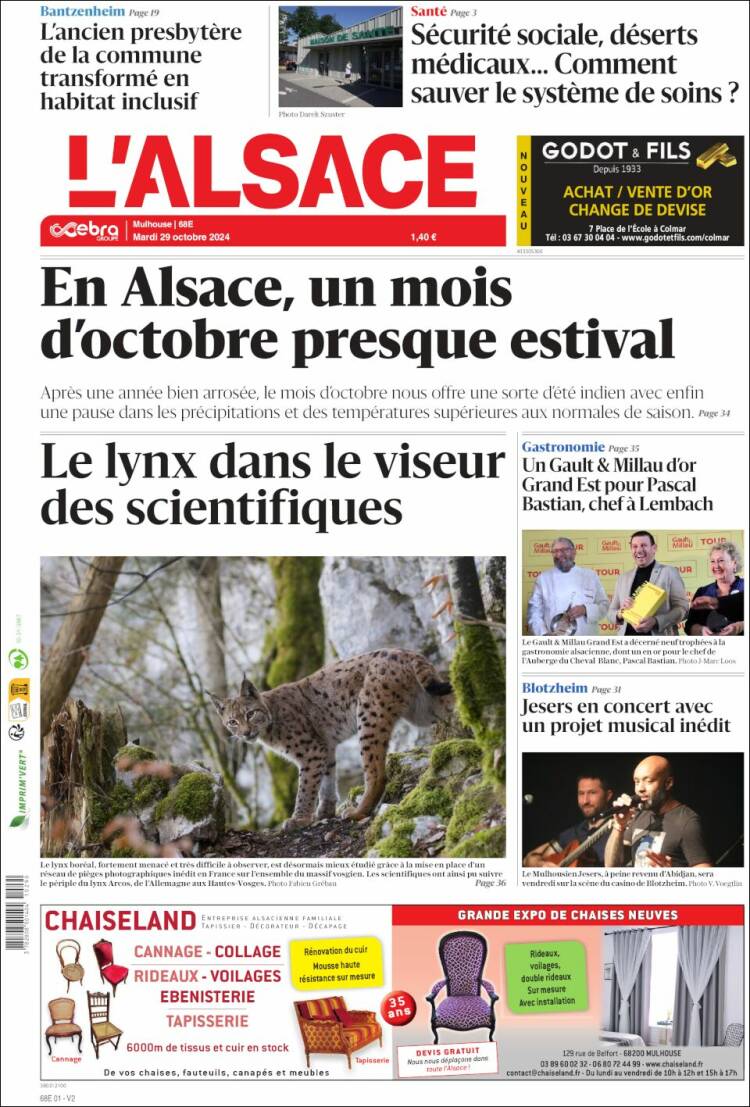 Portada de Journal L'Alsace (Francia)
