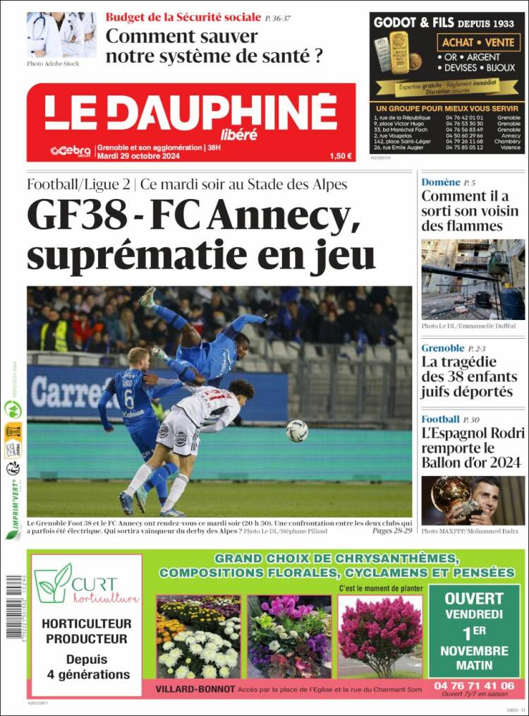 Portada de Le Dauphiné Libéré (Francia)