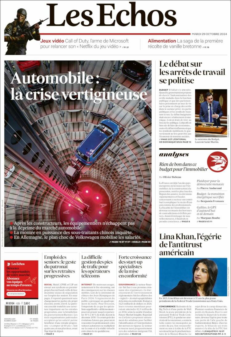 Portada de Les Echos (Francia)