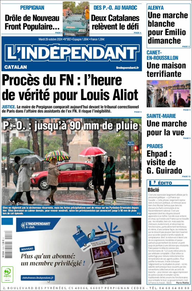 Portada de Le Indépendant (Francia)