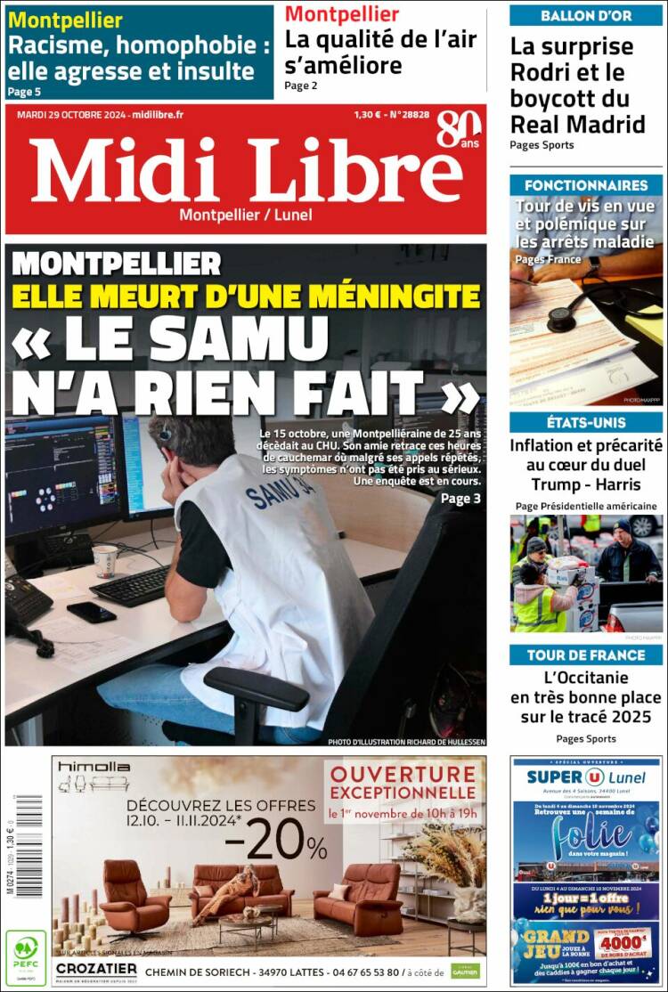 Portada de Midi Libre (Francia)