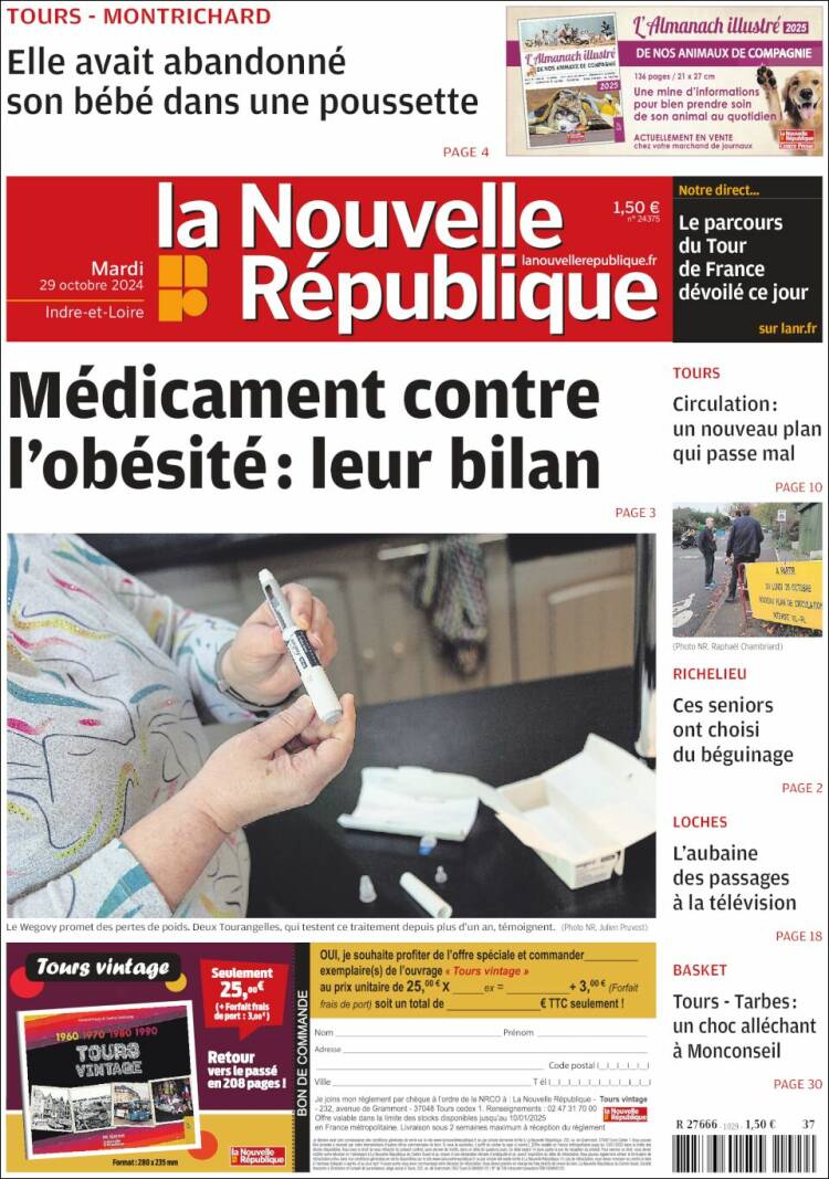 Portada de La Nouvelle Republique (Francia)