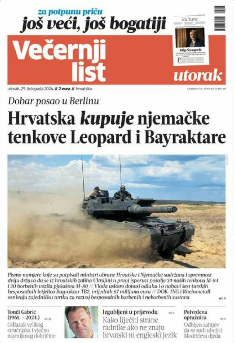 Portada de Večernji (Croacia)