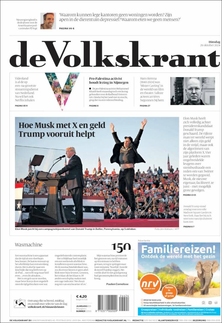 Portada de De Volkskrant (Pa&iacute;ses Bajos)