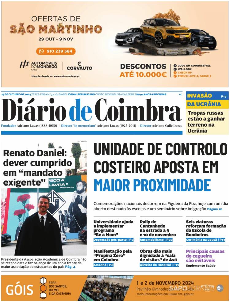 Portada de Diário de Coimbra (Portugal)