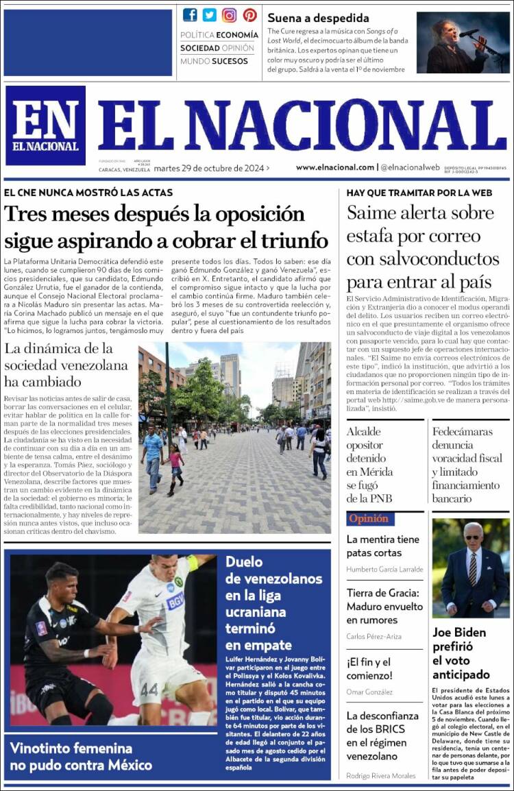 Portada de El Nacional (Venezuela)