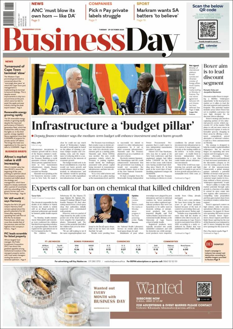 Portada de Business Day (Sud&aacute;frica)