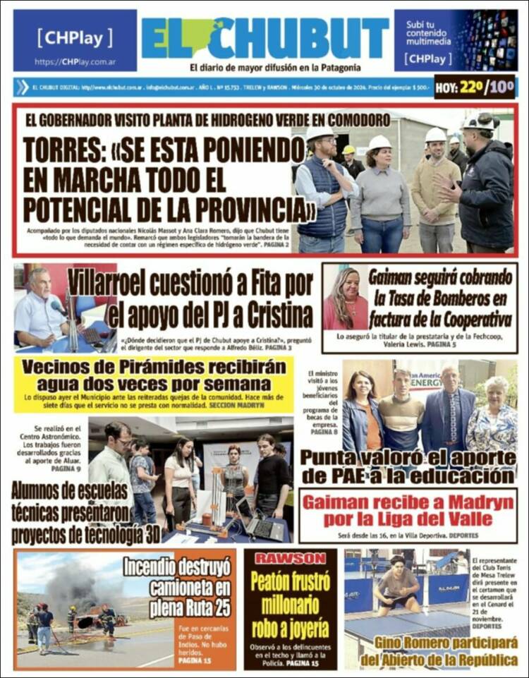 Portada de El Chubut (Argentina)