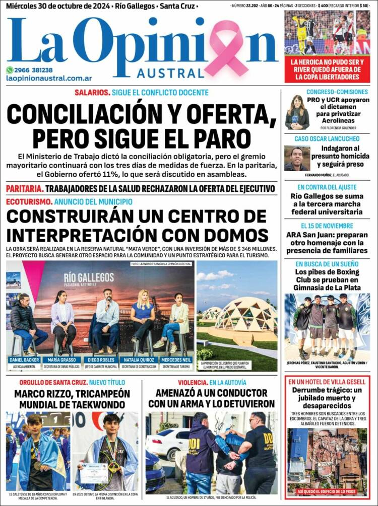 Portada de La Opinión Austral (Argentina)