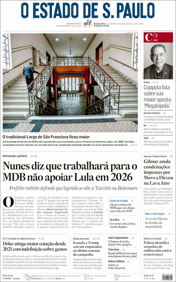 Portada de O Estado de São Paulo (Brasil)