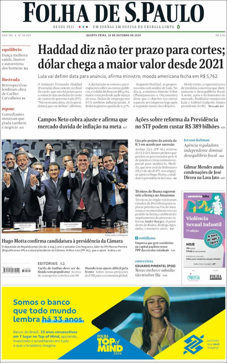 Portada de Folha de São Paulo (Brasil)