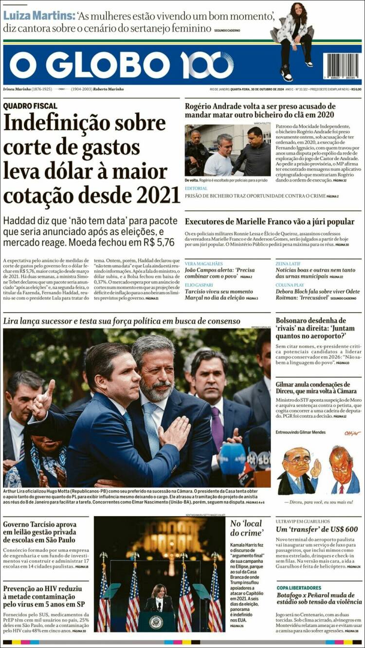 Portada de O Globo (Brasil)