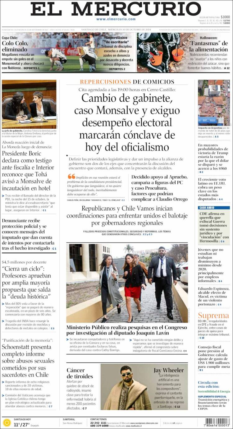 Portada de El Mercurio (Chile)