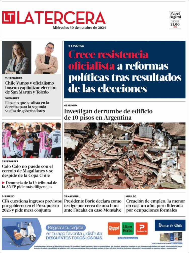 Portada de La Tercera (Chile)