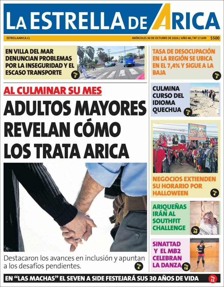 Portada de La Estrella de Arica (Chile)
