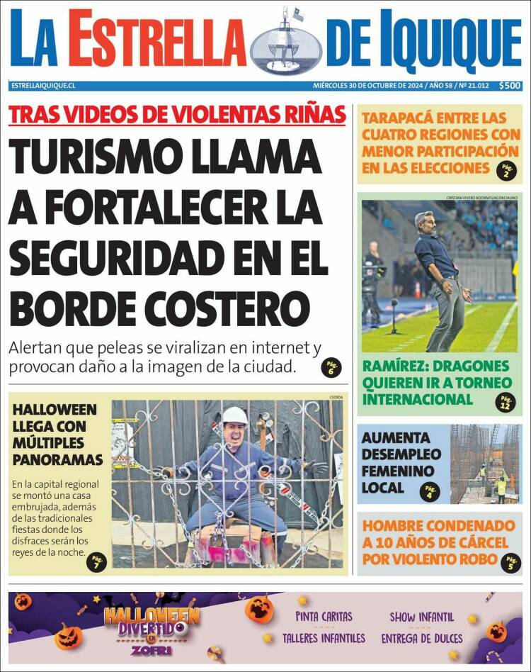 Portada de La Estrella de Iquique (Chile)