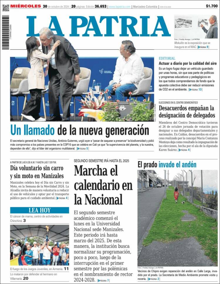 Portada de La Patria (Colombia)