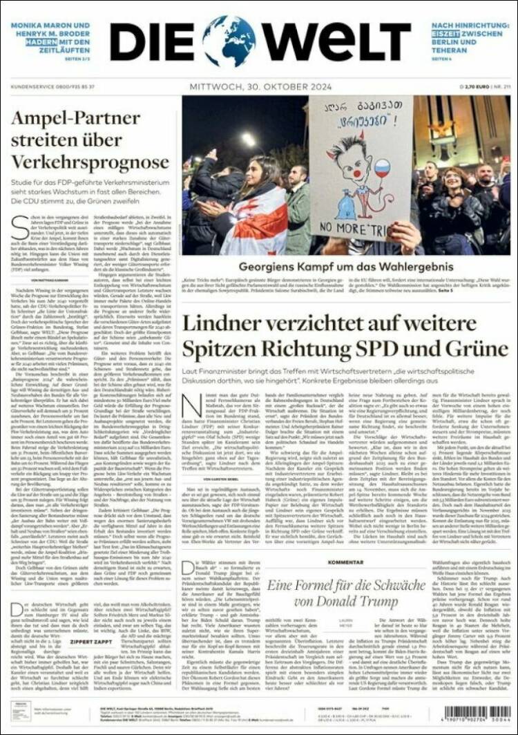 Portada de Die Welt (Alemania)