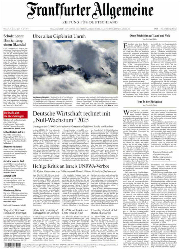 Portada de Frankfurter Allgemeine (Alemania)