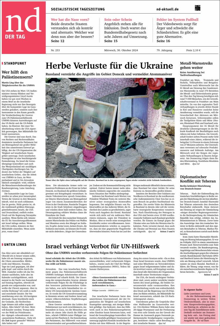 Portada de Neues Deutschland (Alemania)