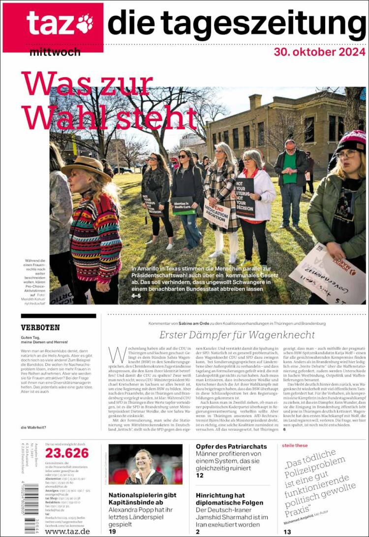 Portada de Die Tageszeitung (Alemania)