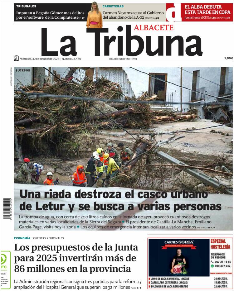 Portada de La Tribuna de Albacete (España)