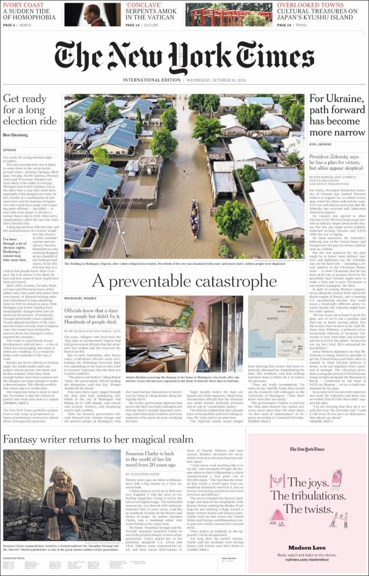 Portada de International New York Times (Europa)