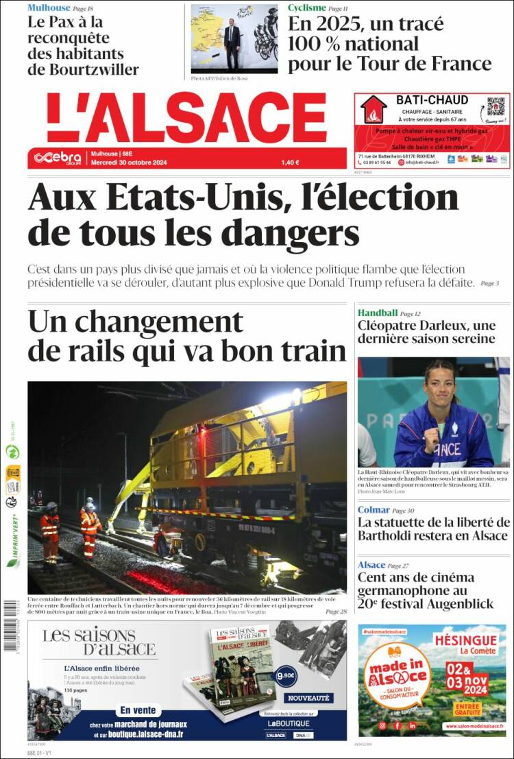 Portada de Journal L'Alsace (Francia)